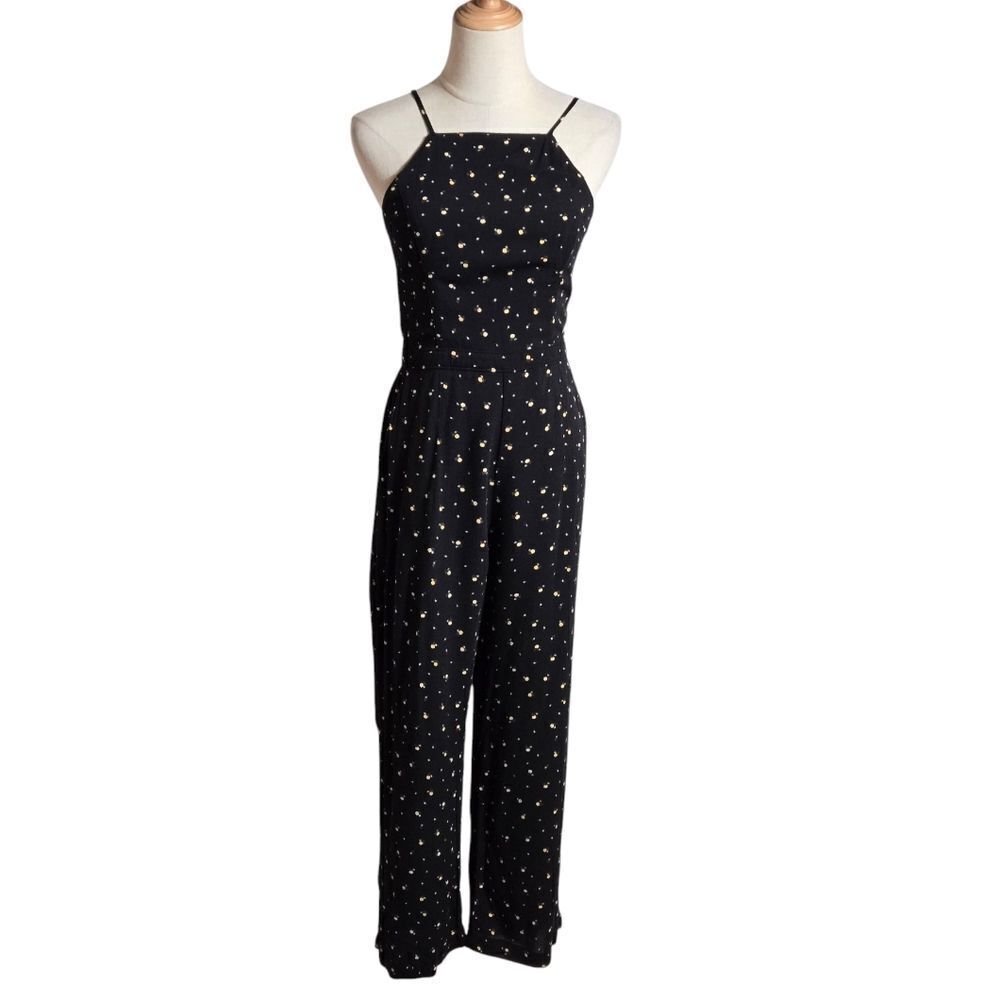 Abercrombie & Fitch Black And Peach Floral Print Jumpsuit